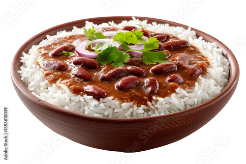 A bowl of rajma chawal, a traditional indian dish of kidney beans and rice isolated on transparent background