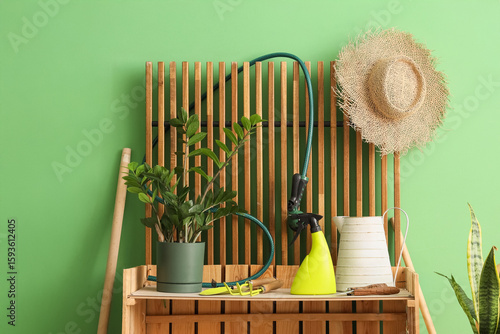Gardening tools and potted ...