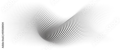 Flowing Wave Dot Halftone Pattern: Curve Gradient Shape on Transparent Background. Suitable for AI, Tech, Network, Digital, Science, and Technology Themes.