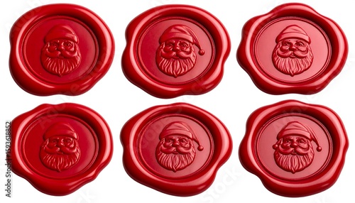 Six red wax seals with Santa Claus