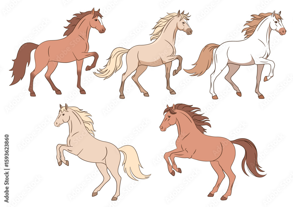 Fototapeta premium ポーズをとる馬イラストセット