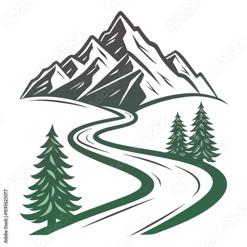 Winding Mountain Road Through Pine Trees, Symbolizing Journey and Adventure