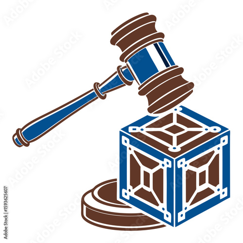 Gavel Striking Pedestal Symbolizing Law and Justice or Auction