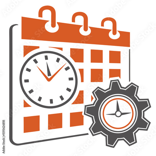 Time Management and Schedule Planning Icon with Calendar, Clock, and Gear