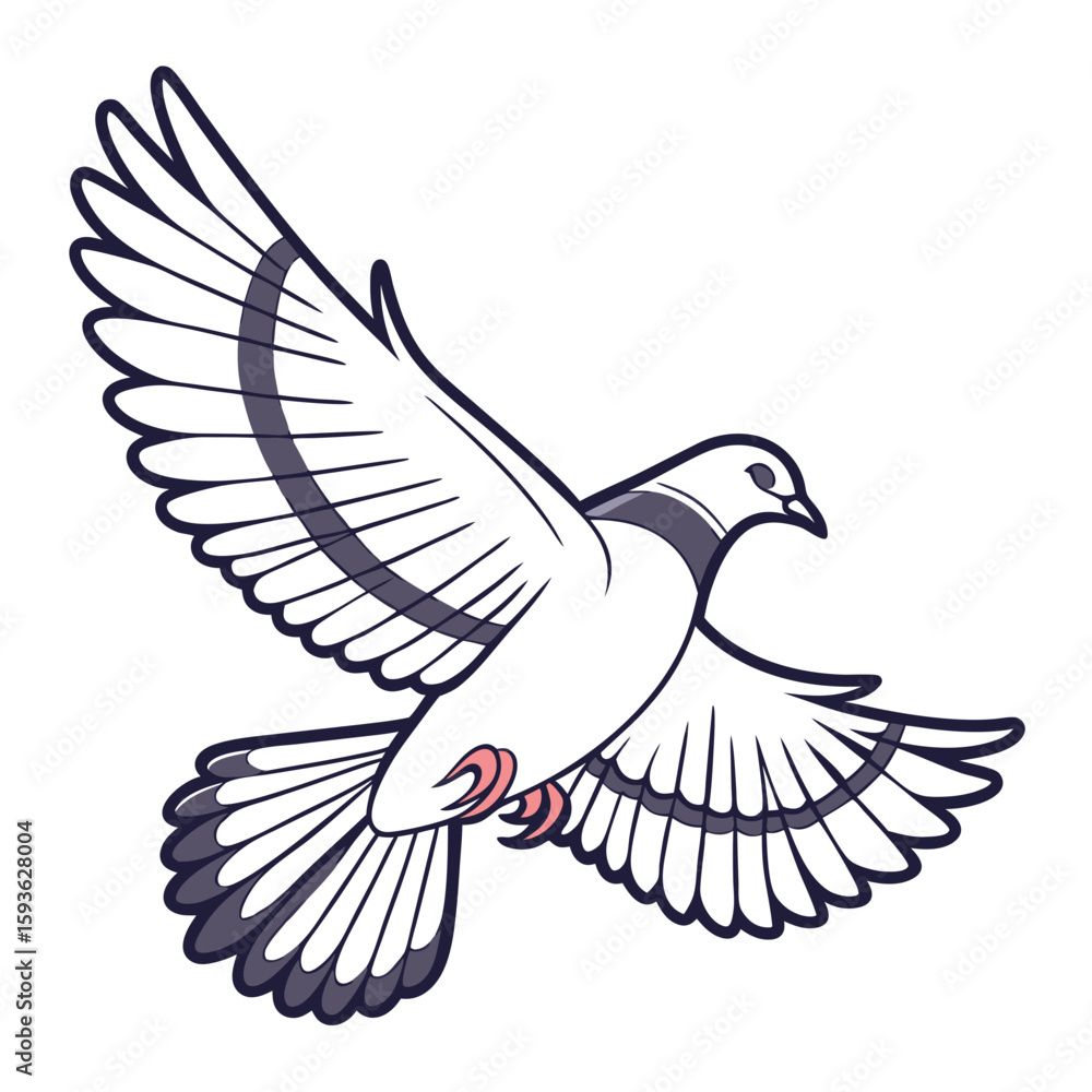 Fototapeta premium White Dove in Flight Illustration