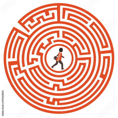 Person Walking Through Circular Maze Problem Solving