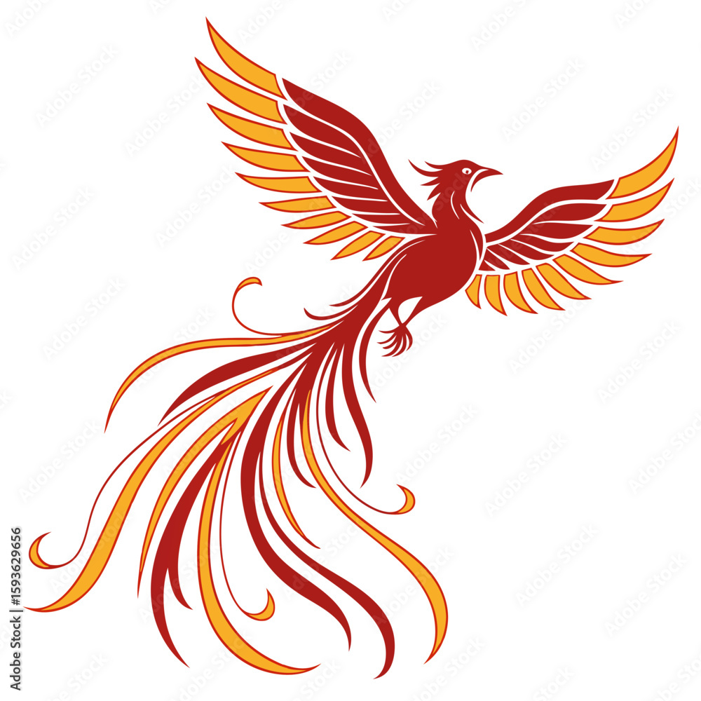 Obraz premium Majestic Phoenix Bird Soaring with Fiery Feathers
