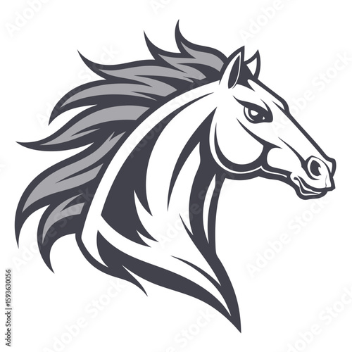 Dynamic Horse Head Illustration with Flowing Mane