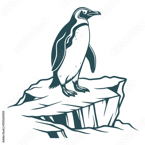 Majestic Penguin Standing on an Ice Floe, Antarctic Wildlife and Cold Climate Animal