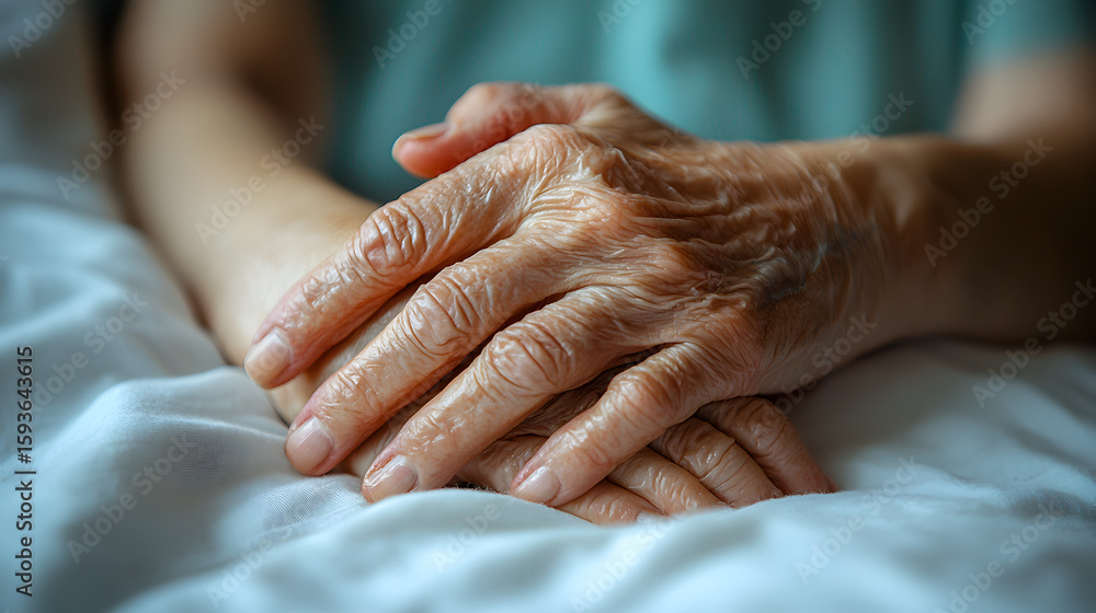 Fototapeta premium Elderly hands clasped in wrinkled repose