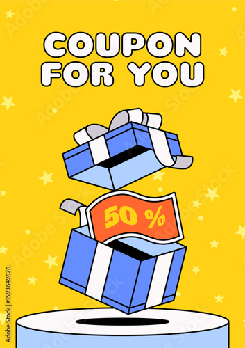 Coupon gift box with 50 percent discount
