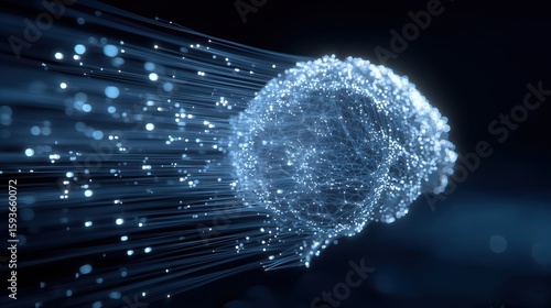 Digital Brain: A radiant digital representation of a human brain, with glowing connections, symbolizes the power of thought and the intersection of technology and human intellect.