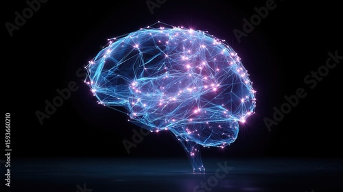 Illuminated Neural Network: A captivating digital rendering of a human brain, showcasing an intricate neural network highlighted with vibrant light. 