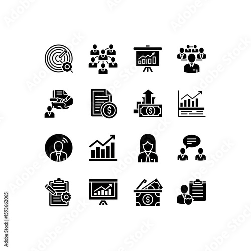 Business strategy icon set for planning and management