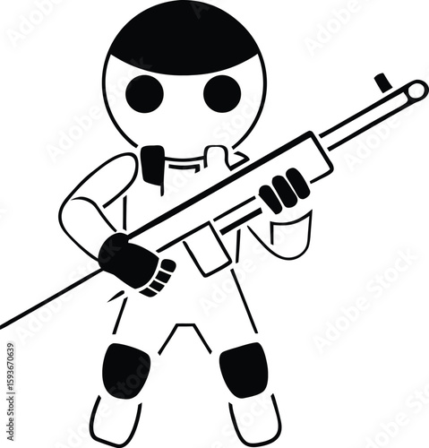 black and white soldier holding rifle clip art preview