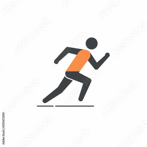 Stylized illustration of a running figure in motion, depicted with dark gray limbs and an orange torso, against a white background.