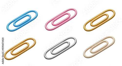 Set of colorful realistic paper clips isolated on a white background collection