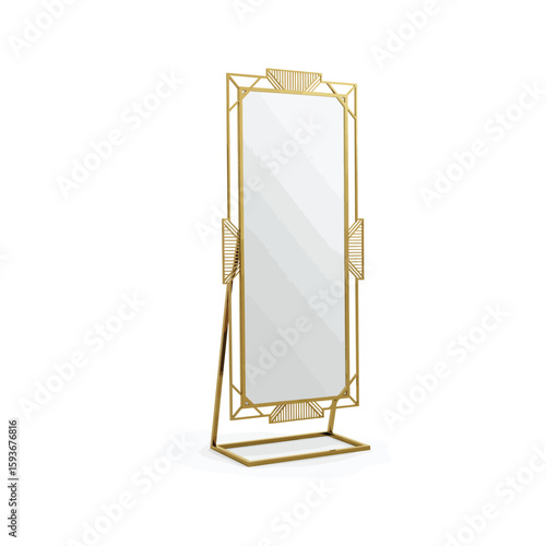Elegant Gold Art Deco Full Length Mirror Modern Standing Mirror with Geometric Frame Stylish Home Decor Accent