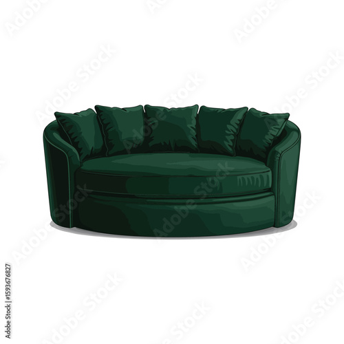 Elegant Dark Green Velvet Round Sofa with Pillows  Modern Furniture Design