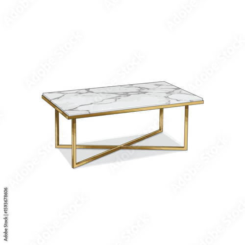 Modern Marble Coffee Table with Gold Metal Frame  Elegant Living Room Furniture