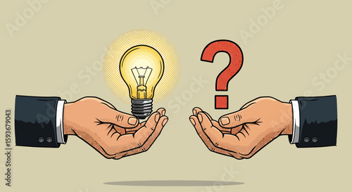 Conceptual illustration symbolizing the duality of ideas and solutions versus questions