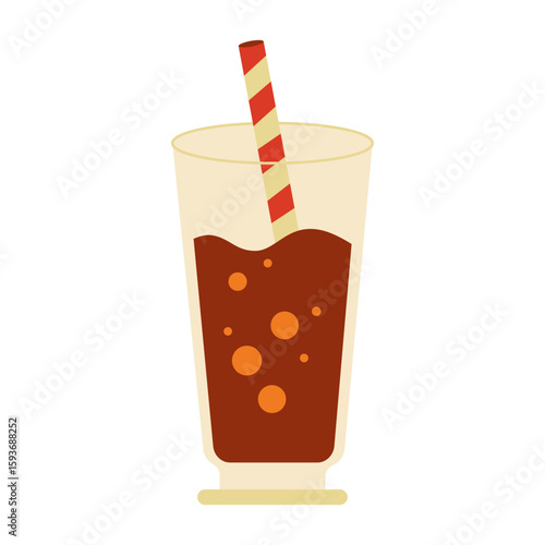 Glass of Soda with Straw. Flat Vector Illustration of Fizzy Drink