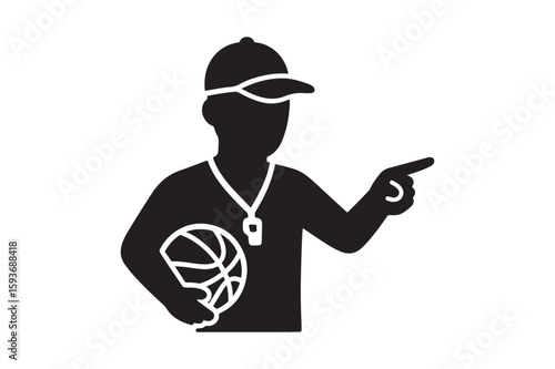 Basketball Coach icon silhouette vector with white background