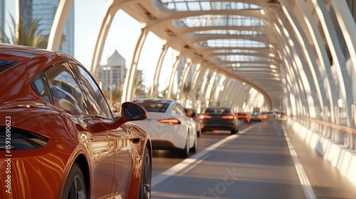 Cars driving through a modern tunnel in the city