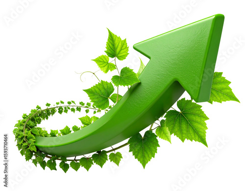 A - Green Plant Vine Climbing Upwards Along a 3D Arrow, Isolated PNG”
