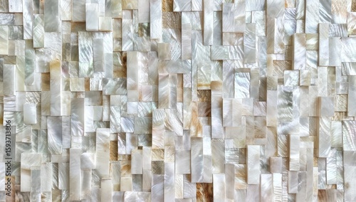 Rectangular, light-beige, white, shell mosaic wall
