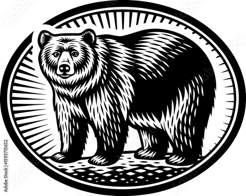 Black and white bear emblem in a circle