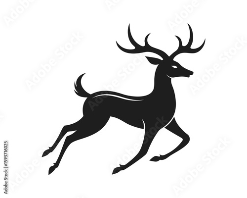 Elegant black silhouette of a running deer