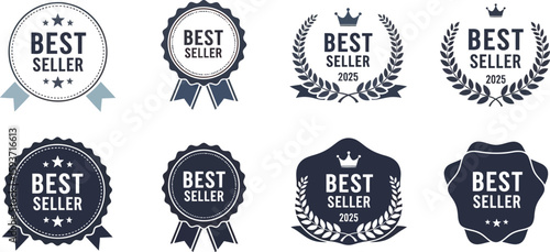 Collection of best seller badges with different designs and shapes
