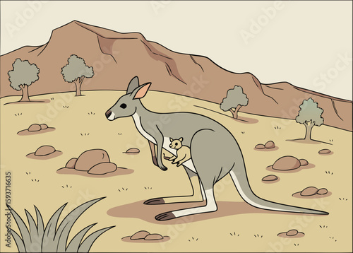Mother kangaroo and joey in the australian outback