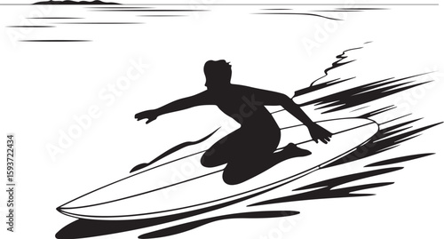 Focused Surfer on Surfboard Vector Art

