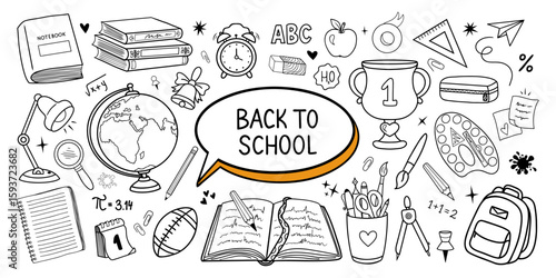 Back to School Doodle Sketch Set with Educational Elements