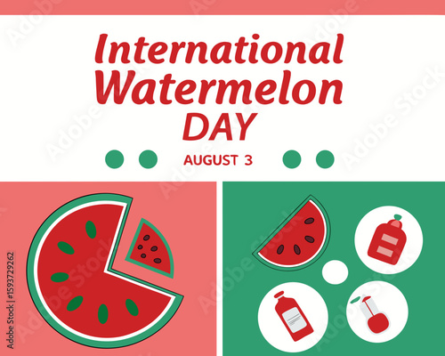 educational infographic vector layout showing watermelon health benefits and facts, ideal for august 3 – international watermelon day promotions.