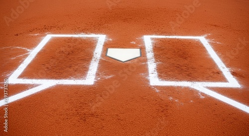 Close up view of home plate and batter's box on a baseball field
