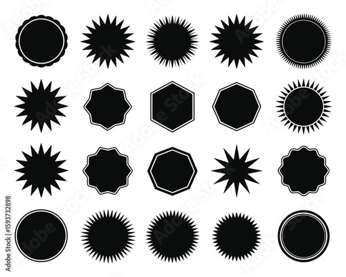 premium black seal badge designs starburst hexagon shapes