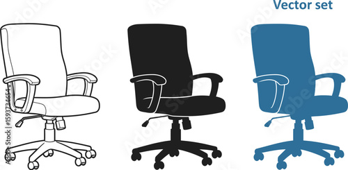 Three office chairs in different styles and colors vector illustration