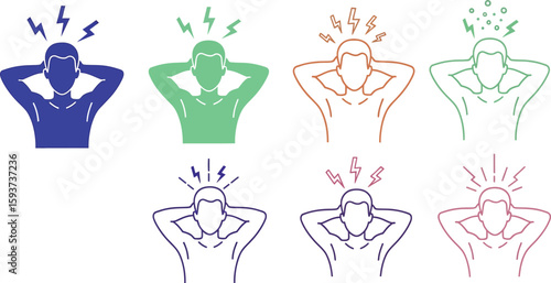 Illustration of people with hands behind head and lightning above head