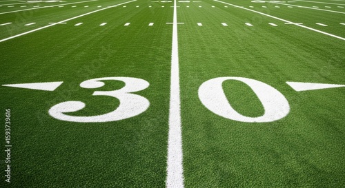 American Football Field Lines Markers Yardage on Green Turf Grass
