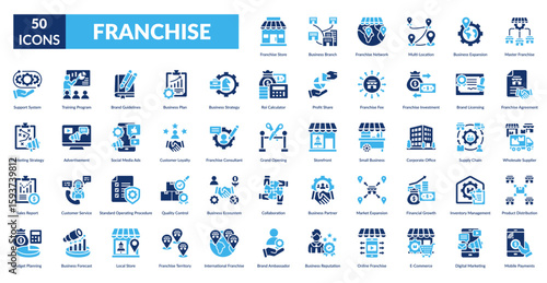 Franchise Fill Icon Set. Store, Business Branch,  Network, Multi Location, Business Expansion, Master ,  Agreement