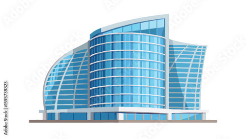 Illustration of modern office building corporate headquarters with glass facade and curved architecture design