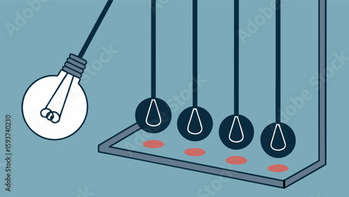 Explore newton's cradle physics concept with light bulb idea for innovation and creative thinking power
