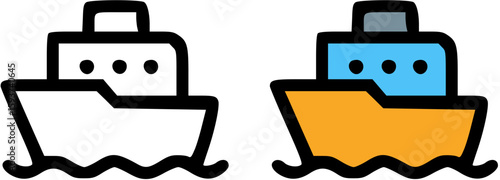 Simple Line Art Icons of Two Small Boats on Water