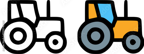 Two Simple Line Art Tractor Illustrations