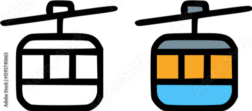 Simple Cable Car Icons: White and Colored Variations