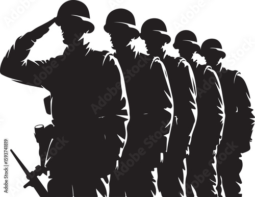 Army Saluting Soldier Black and White Clipart

