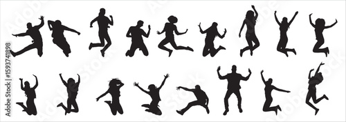 Jumping People Silhouettes Vector on White Background.